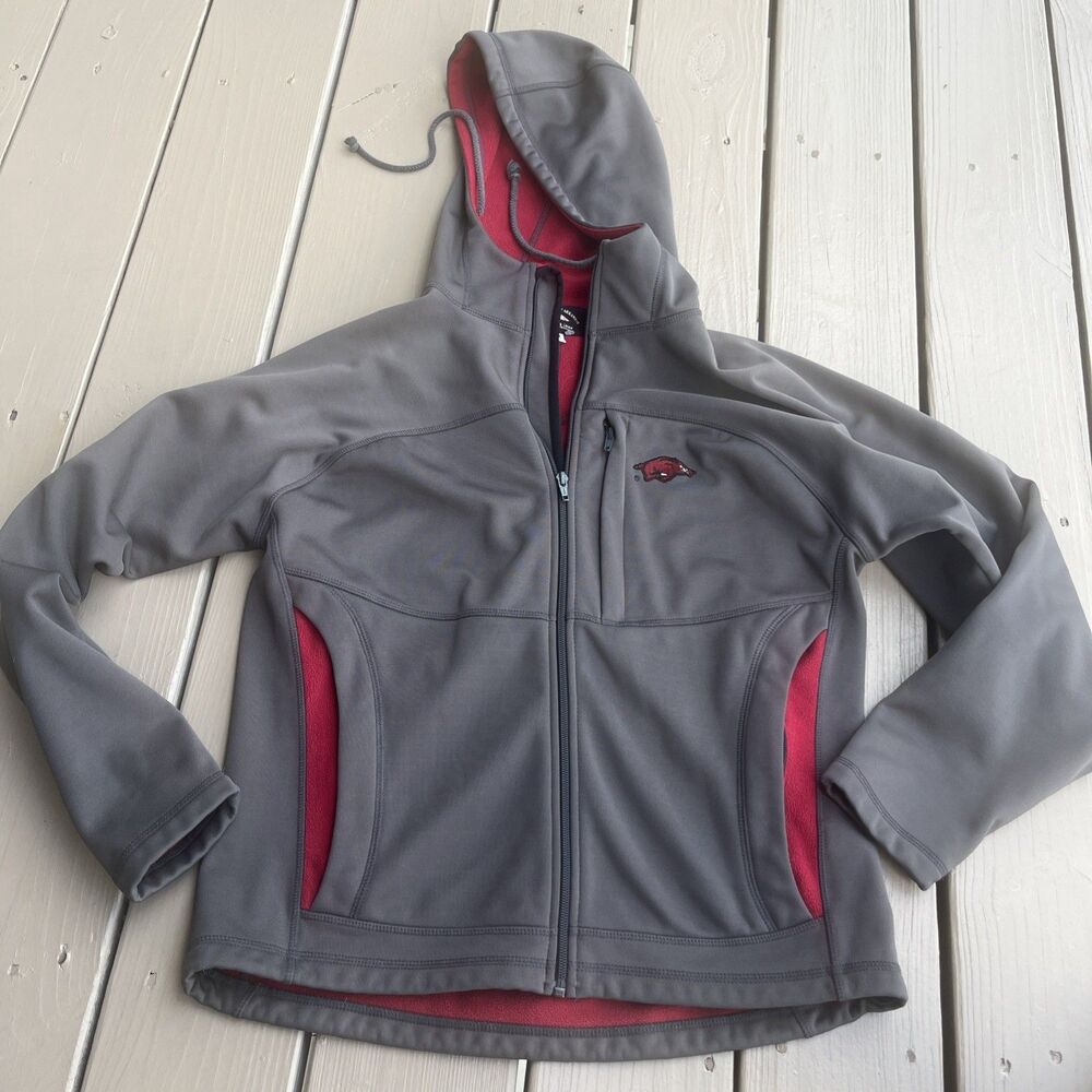 University Of Arkansas Razorback Shop Men Jacket/Hoodie Soft Shell Grey/Red S